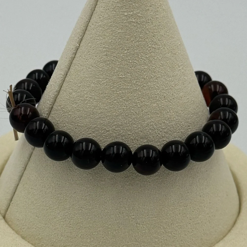 Black Agate Sardonyx Stone Beaded Bracelet Gothcore Minimalist Unisex‎